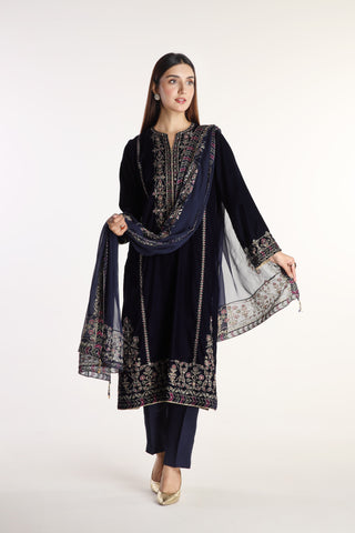 3 Piece Velvet Embroidered Suit (AV0011)