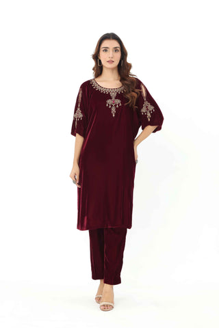 2 Piece Velvet Embroidered Suit (AV0025)