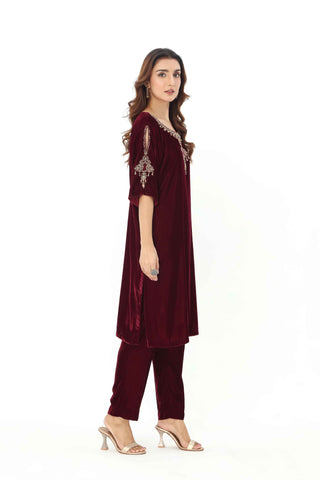 2 Piece Velvet Embroidered Suit (AV0025)