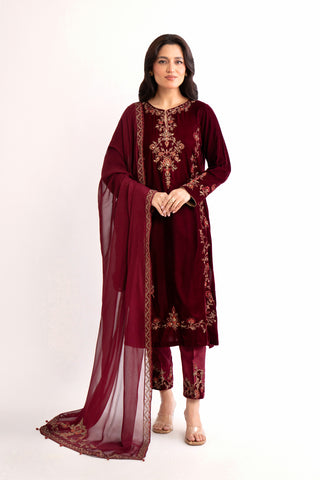 3 Piece Velvet Embroidered Suit (AV0034)