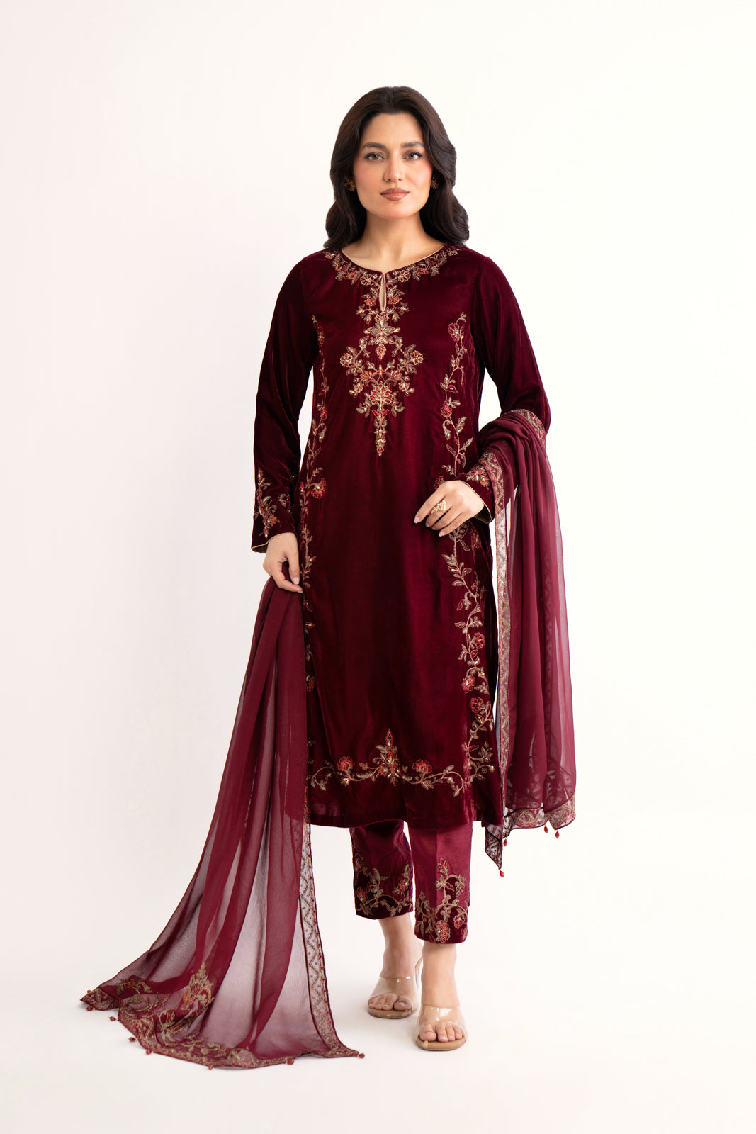 Piece Velvet Embroidered Suit (AV0034) - Main Image