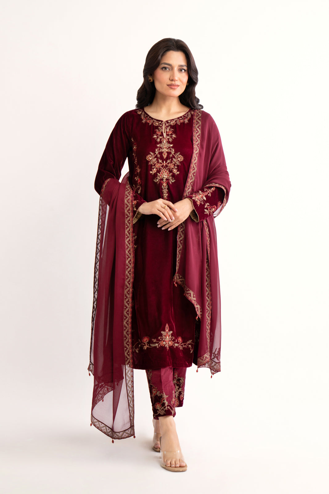 3 Piece Velvet Embroidered Suit (AV0034)