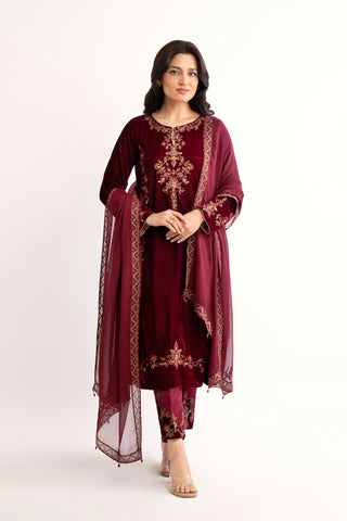 3 Piece Velvet Embroidered Suit (AV0034)