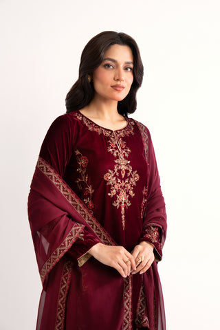 3 Piece Velvet Embroidered Suit (AV0034)
