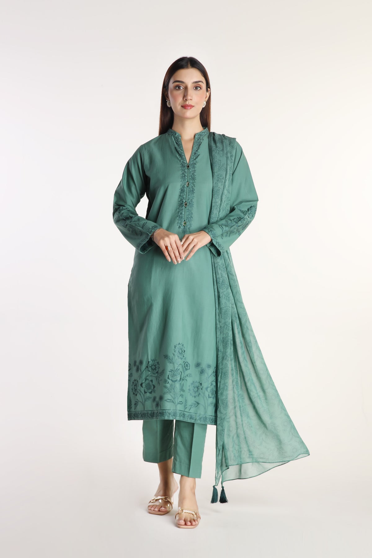 3 Piece Slub Khaddar Embroidered Suit (BA0038)