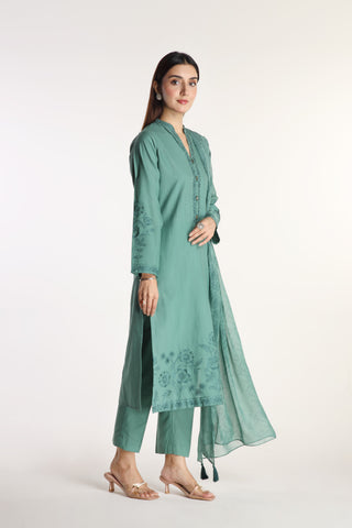 3 Piece Slub Khaddar Embroidered Suit (BA0038)