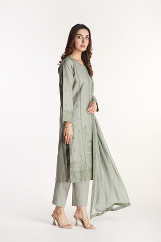 3 Piece Slub Khaddar Embroidered Suit (BA0039)