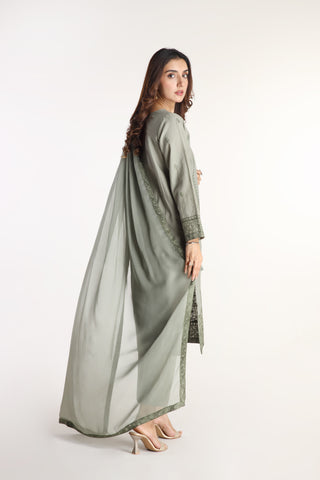 3 Piece Slub Khaddar Embroidered Suit (BA0039)