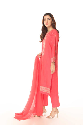 3 Piece Slub Khaddar Embroidered Suit (BA0052)