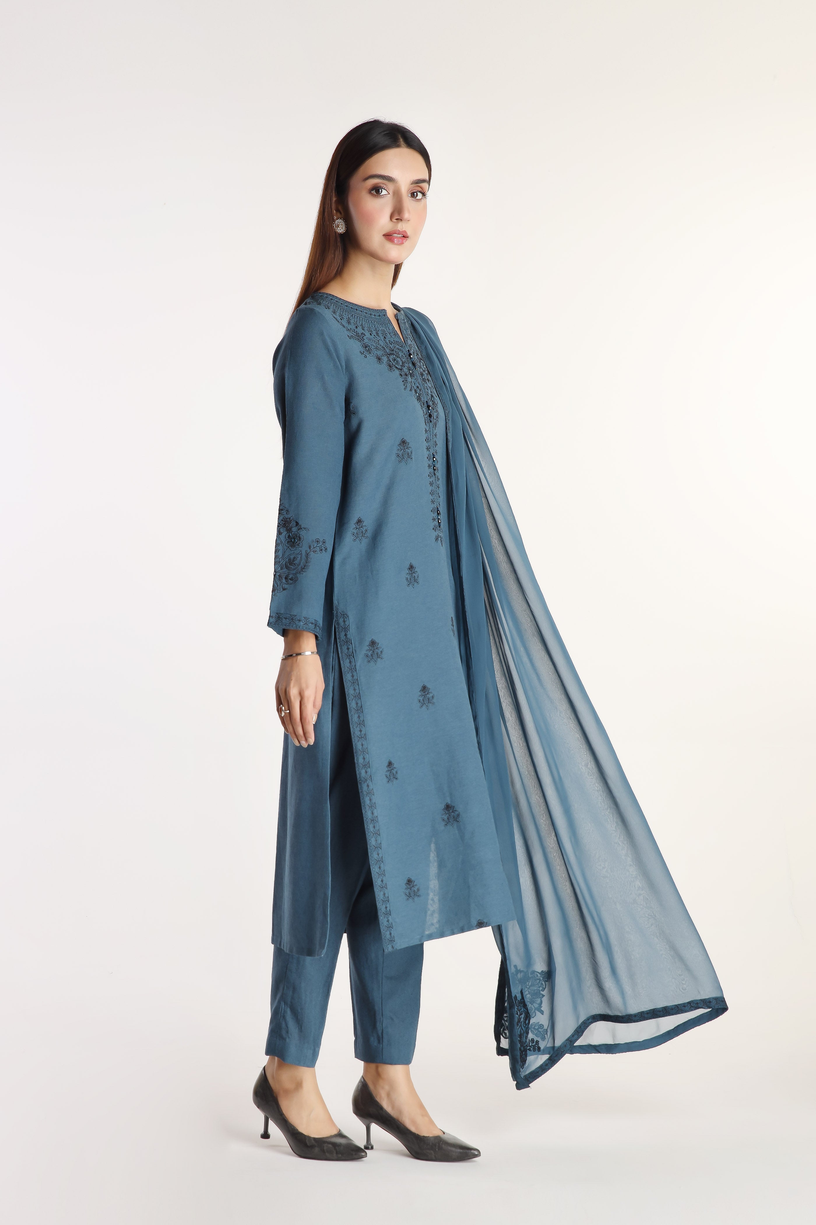 3 Piece Cotton Karandi Embroidered Suit (BA0057)