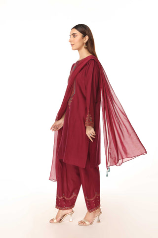 3 Piece Slub Khaddar Embroidered Suit (BA0064)