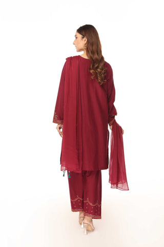 3 Piece Slub Khaddar Embroidered Suit (BA0064)