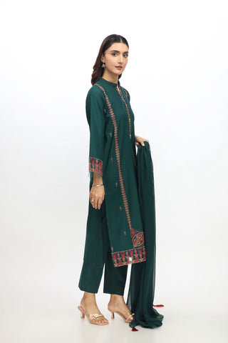 3 Piece Slub Cotton Embroidered Suit (BA0071)
