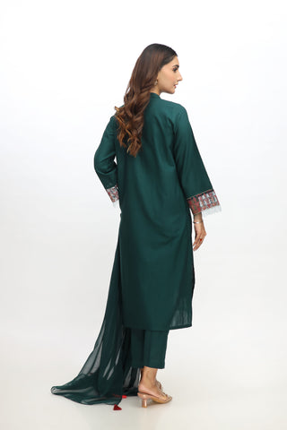 3 Piece Slub Cotton Embroidered Suit (BA0071)