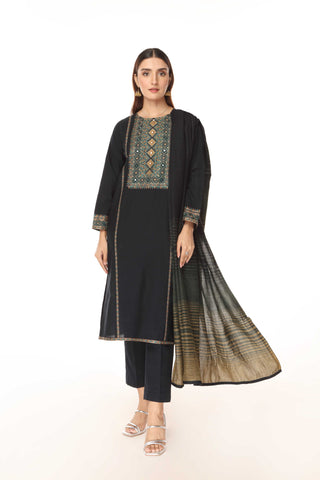 3 Piece Slub Khaddar Embroidered Suit (BA0075)