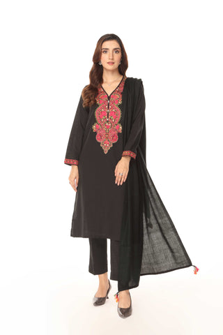 3 Piece Slub Khaddar Embroidered Suit (BA0088)