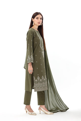 3 Piece Slub Khaddar Embroidered Suit (BA0111)