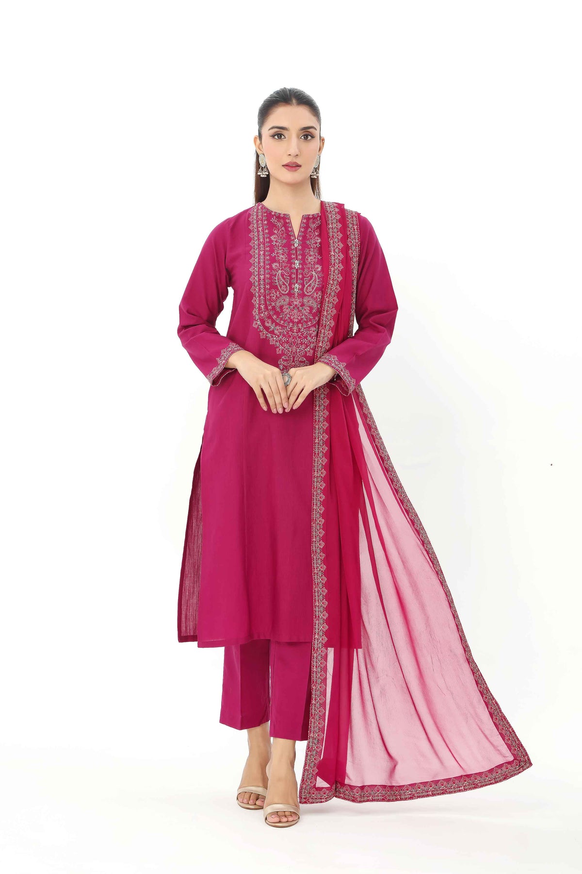 3 Piece Slub Khaddar Embroidered Suit (BA0114)