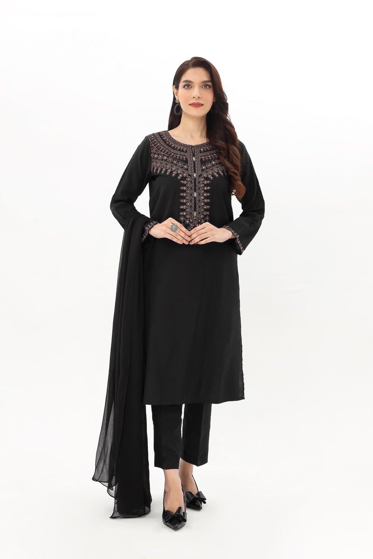 3 Piece Cotton Silk Embroidered Suit (BA0134)
