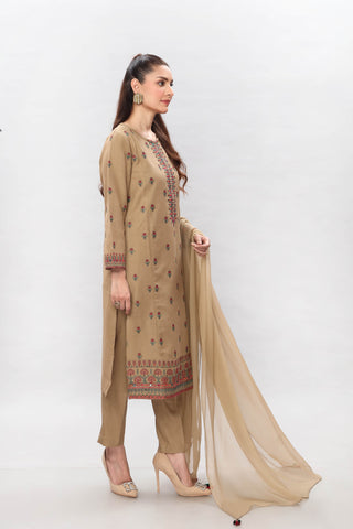 3 Piece Cotton Karandi Embroidered Suit  (BB9739)