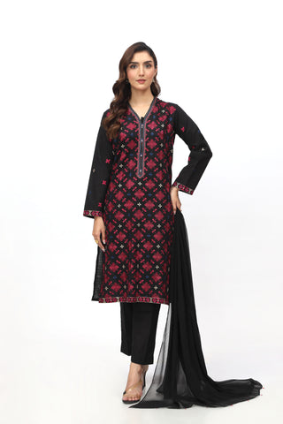 3 Piece Slub Khaddar Embroidered Suit  (BB9936)