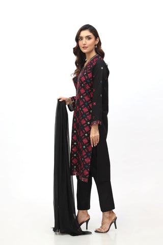 3 Piece Slub Khaddar Embroidered Suit  (BB9936)