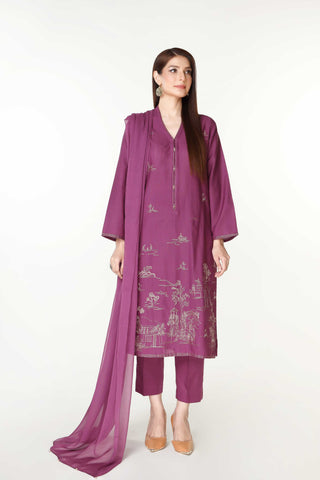 3 Piece Slub Khaddar Embroidered Suit  (BB9945)