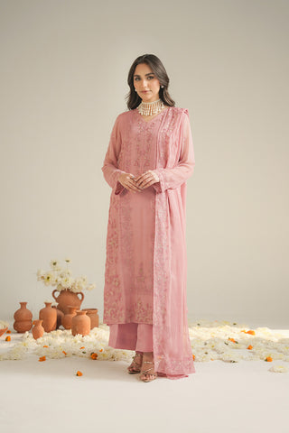 3 Piece Chiffon Embroidered Unstitched Suit (UF0040)