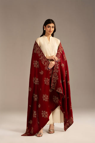 1 Piece Semi Pashmina Embroidered Shawls (CH0047)