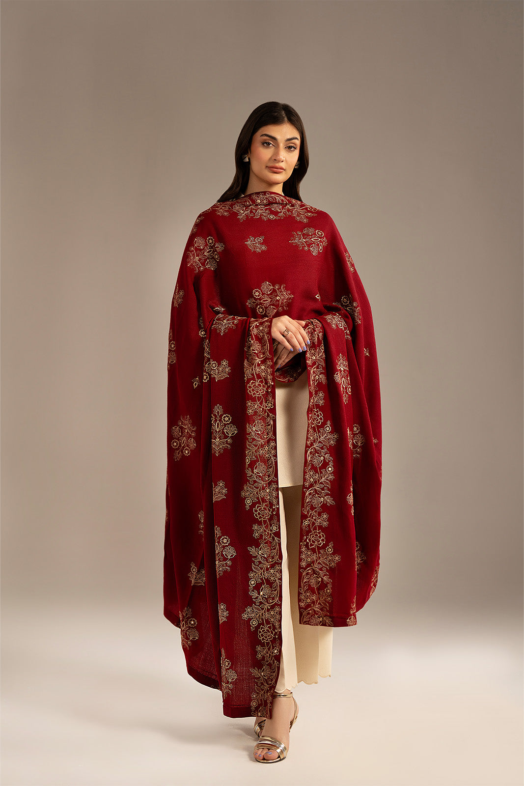 1 Piece Semi Pashmina Embroidered Shawls (CH0047)