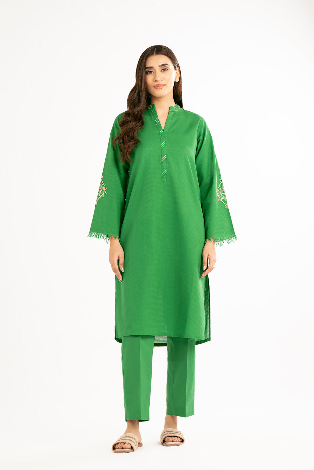 2 Piece Cotton Jackard Embroidered Suit (CP0193)