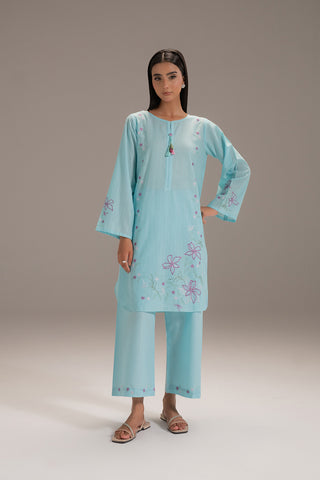 2 Piece Strip Cotton Embroidered Suit (CP0212)