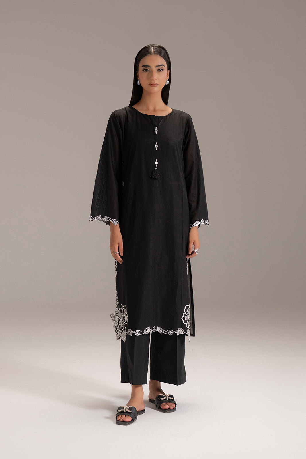2 Piece Cotton Stripe Embroidered Suit (CP0216)