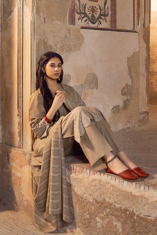 3 Piece Slub Khaddar Embroidered Suit (CP0325)