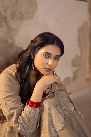 3 Piece Slub Khaddar Embroidered Suit (CP0325)