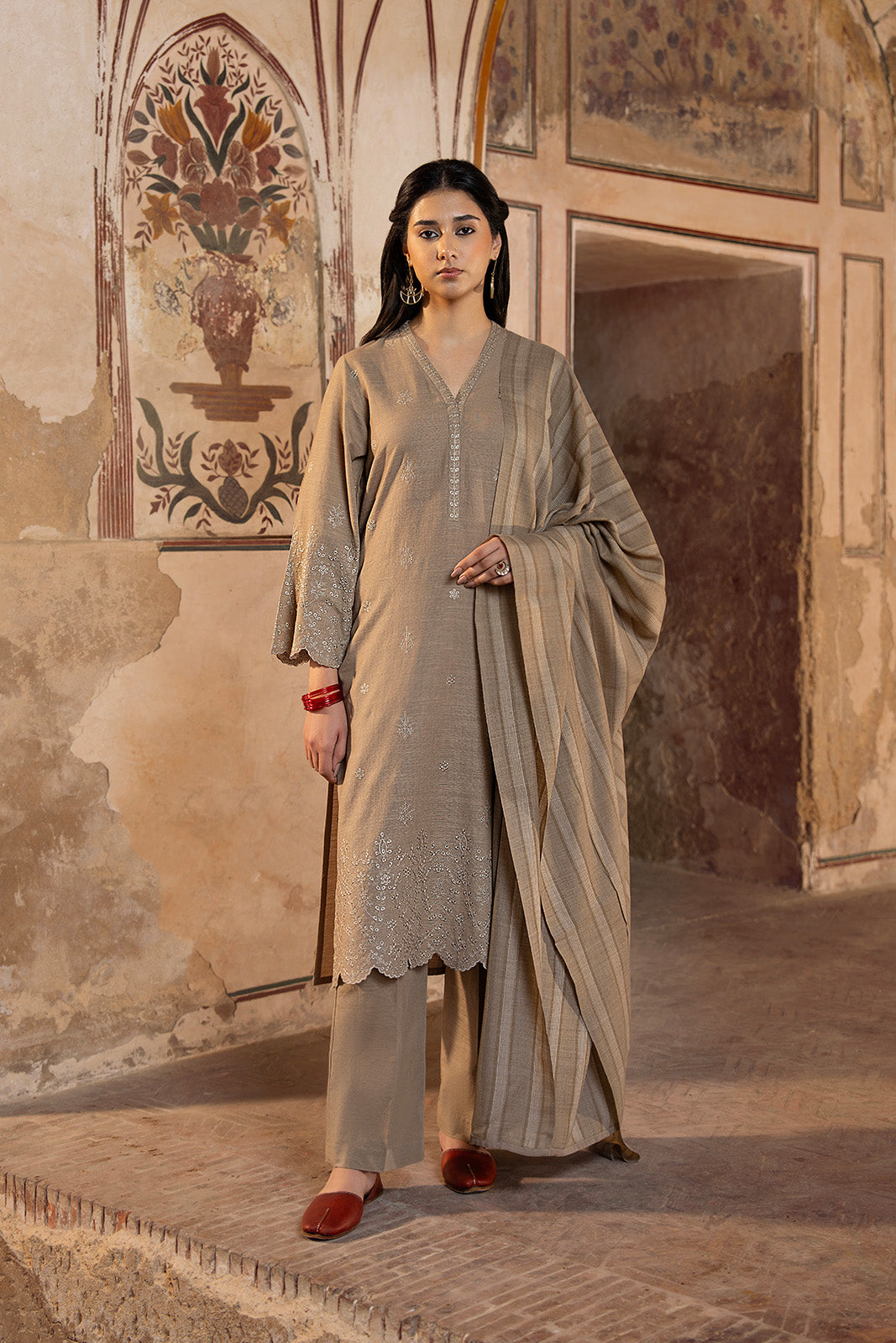 3 Piece Slub Khaddar Embroidered Suit (CP0325)