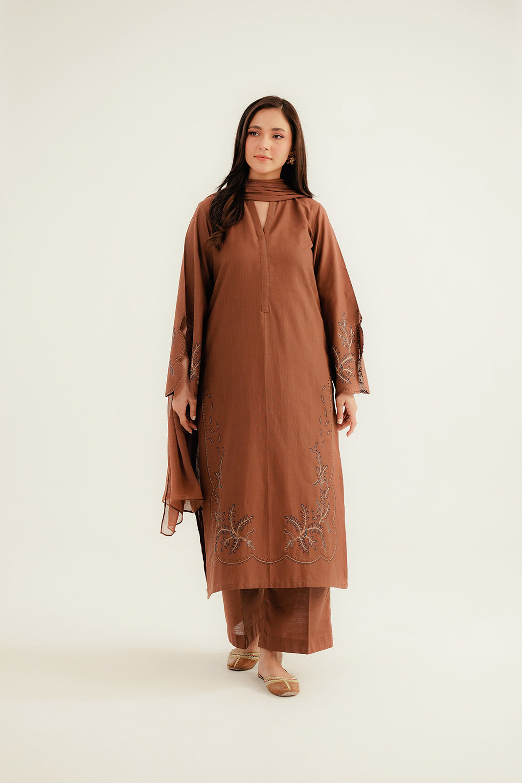 3 Piece Slub Khaddar Embroidered Suit (CP0340)