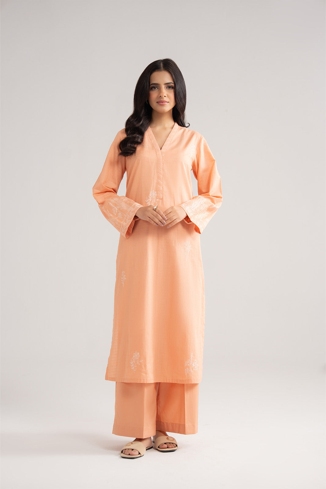 2 Piece Strip Cotton Embroidered Suit (CP0437)