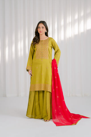 3 Piece Cotton Silk Embroidered Suit (CS0107)