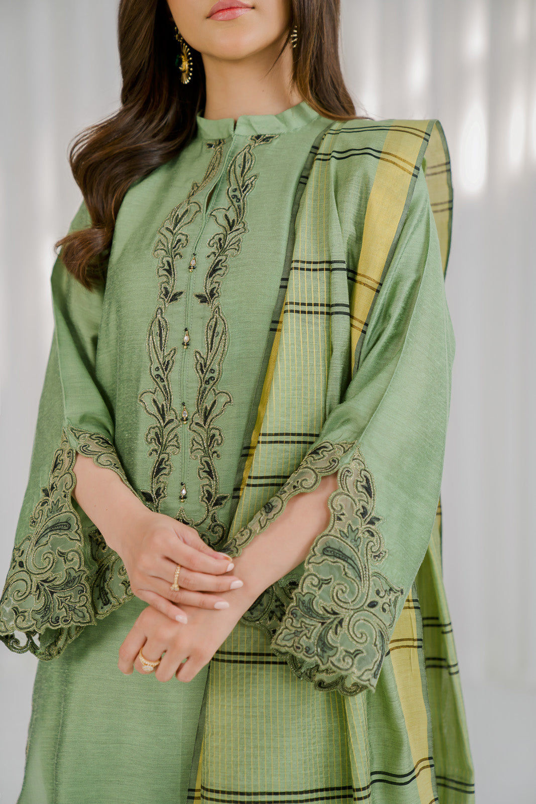 3 Piece Cotton Slik Staple Embroidered Suit (CS0122)