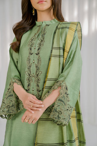 3 Piece Cotton Slik Staple Embroidered Suit (CS0122)