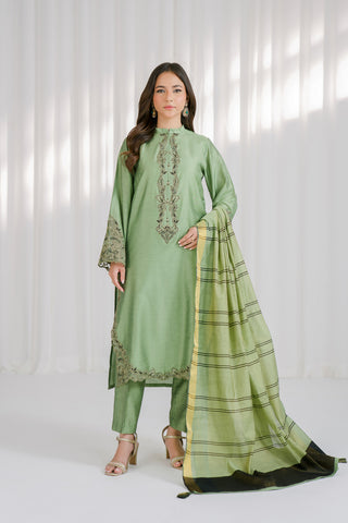 3 Piece Cotton Slik Staple Embroidered Suit (CS0122)