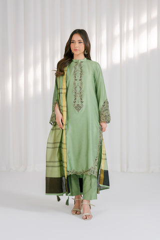 3 Piece Cotton Slik Staple Embroidered Suit (CS0122)