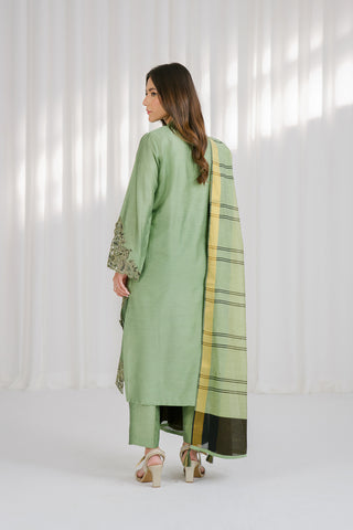 3 Piece Cotton Slik Staple Embroidered Suit (CS0122)