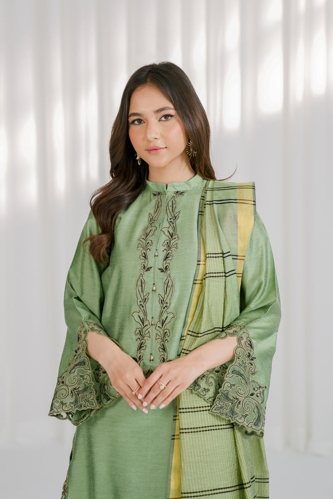 3 Piece Cotton Slik Staple Embroidered Suit (CS0122)