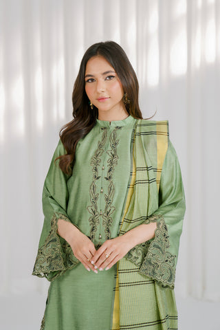 3 Piece Cotton Slik Staple Embroidered Suit (CS0122)