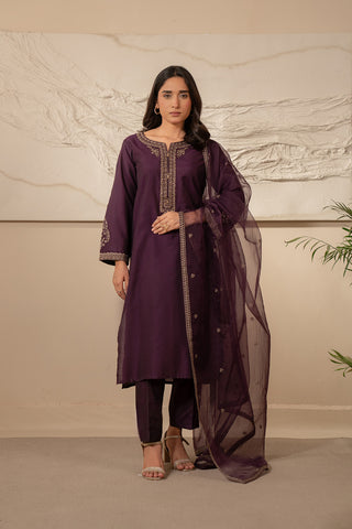 3 Piece Cotton Silk Embroidered Suit (CS0133)