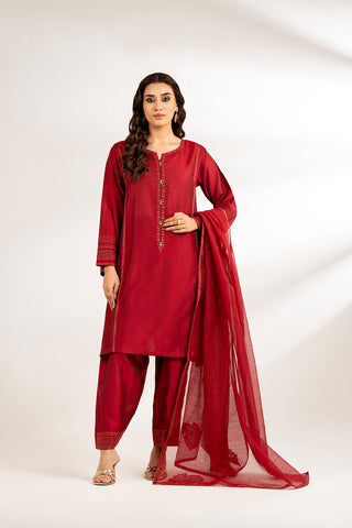 3 Piece Cotton Silk Staple Embroidered Suit (CS0194)