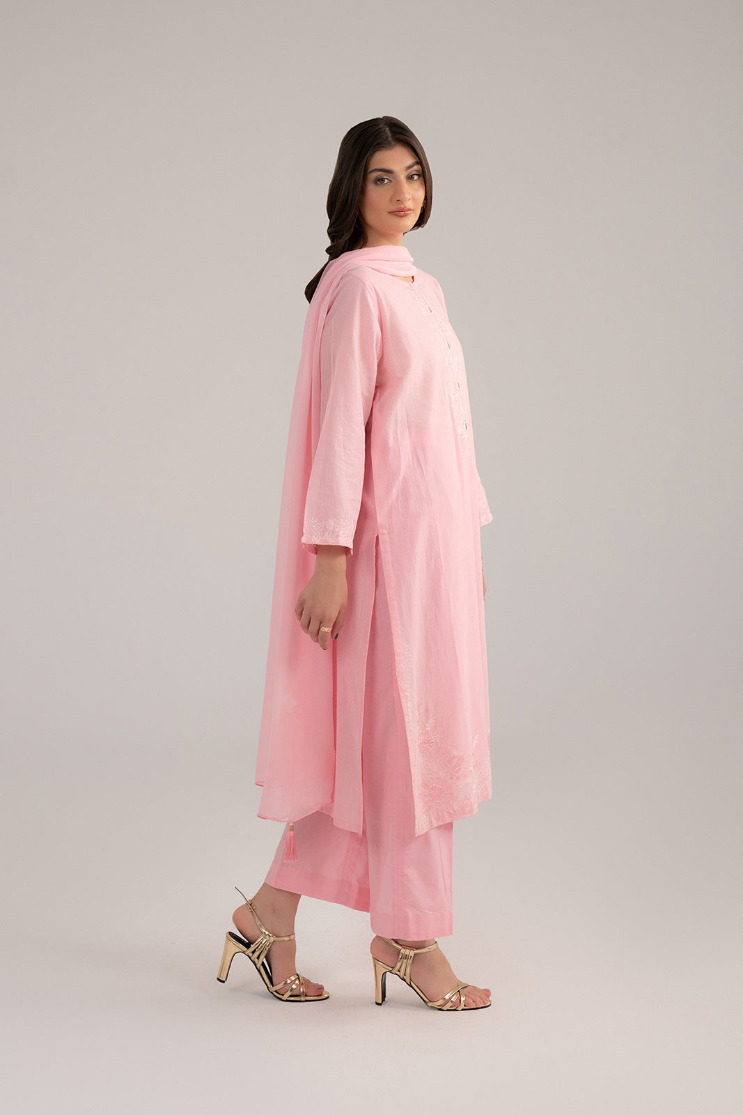 3 Piece Cotton Stripe Embroidered Suit (CS0232)