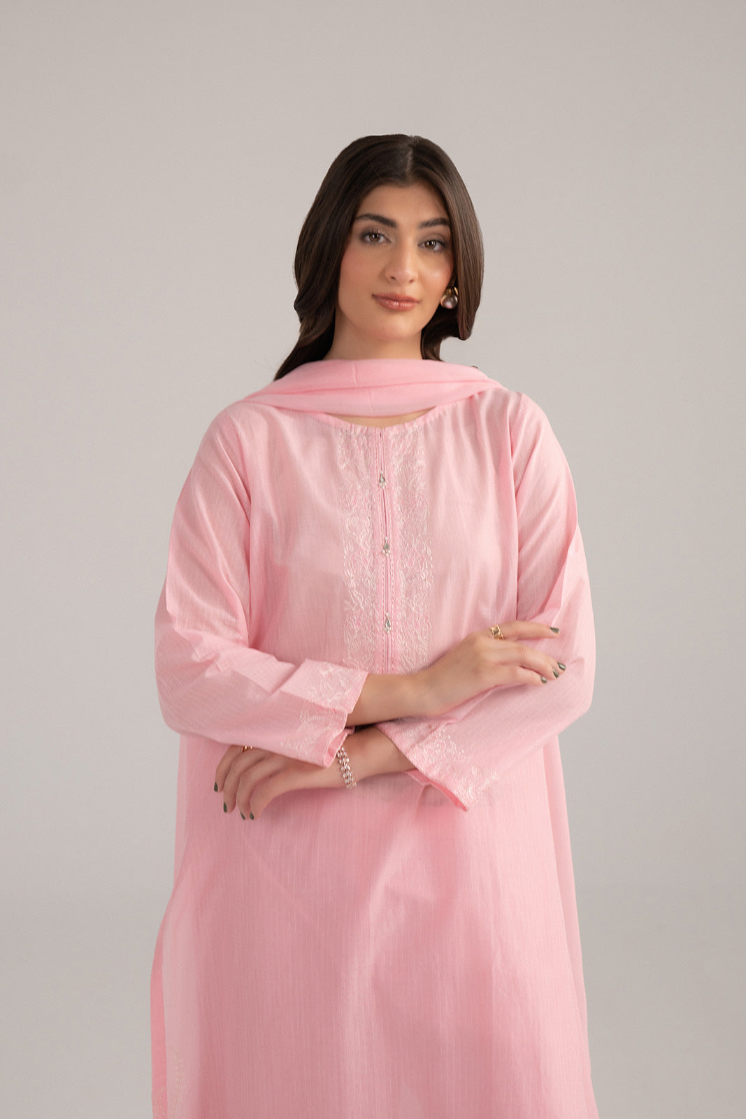 3 Piece Cotton Stripe Embroidered Suit (CS0232)